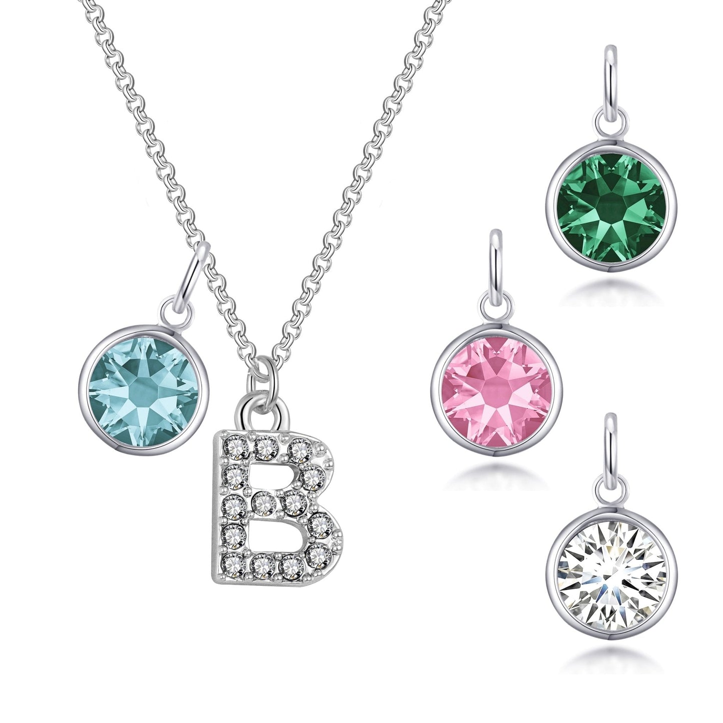 Pave Initial B Necklace with Birthstone Charm Created with Zircondia® Crystals