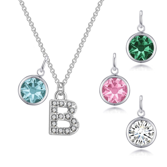 Pave Initial B Necklace with Birthstone Charm Created with Zircondia® Crystals