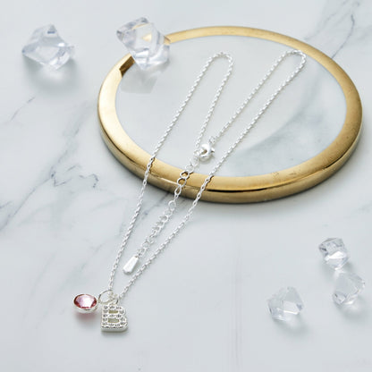 Pave Initial B Necklace with Birthstone Charm Created with Zircondia® Crystals