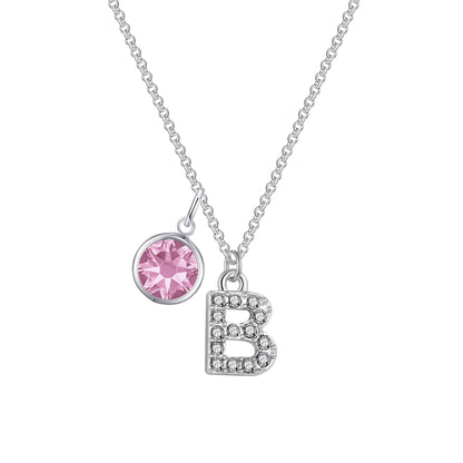 Pave Initial B Necklace with Birthstone Charm Created with Zircondia® Crystals