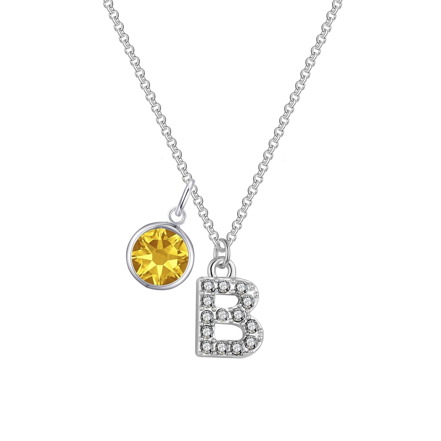Pave Initial B Necklace with Birthstone Charm Created with Zircondia® Crystals
