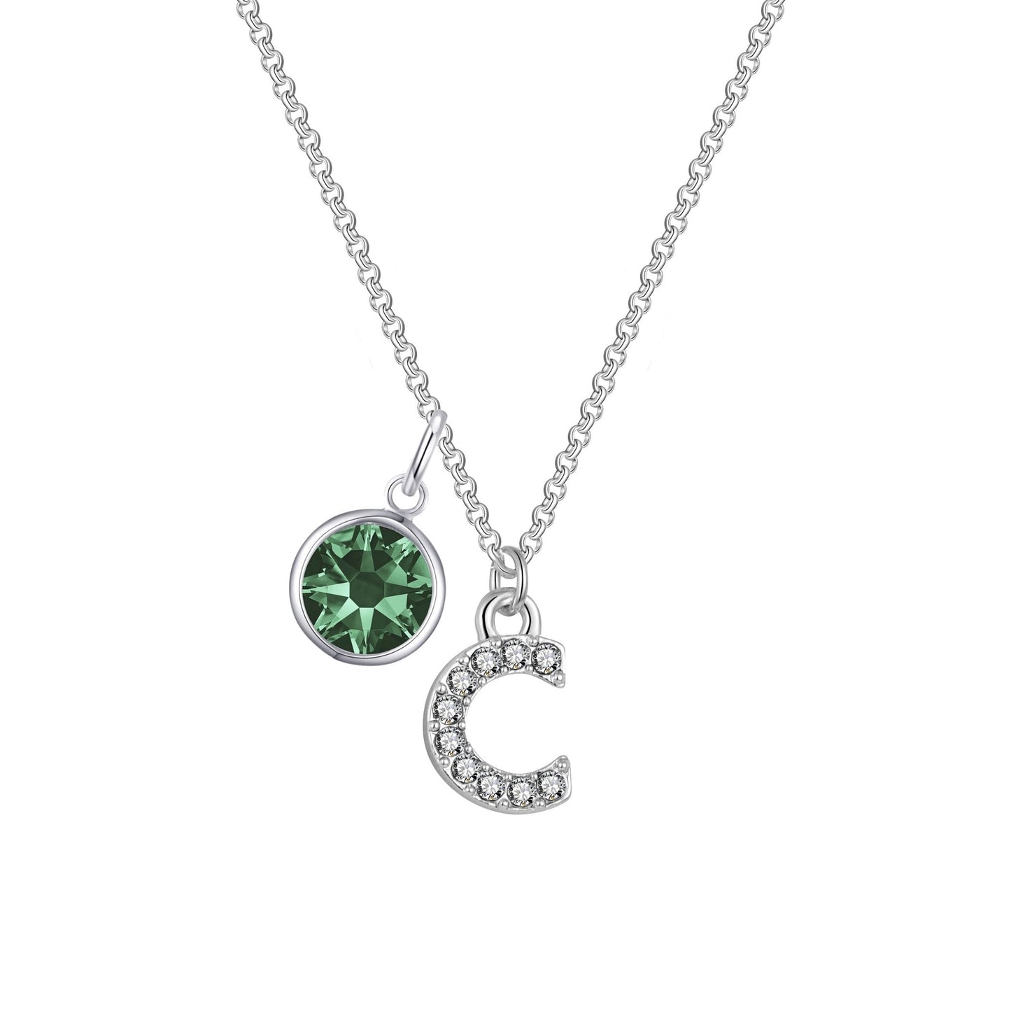 Pave Initial C Necklace with Birthstone Charm Created with Zircondia® Crystals