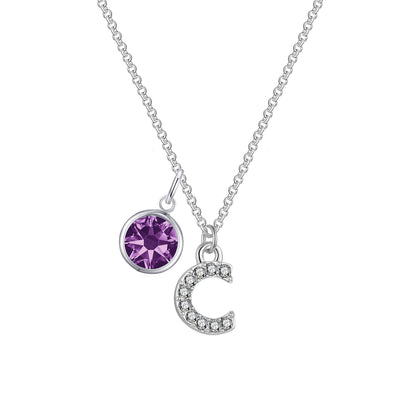 Pave Initial C Necklace with Birthstone Charm Created with Zircondia® Crystals