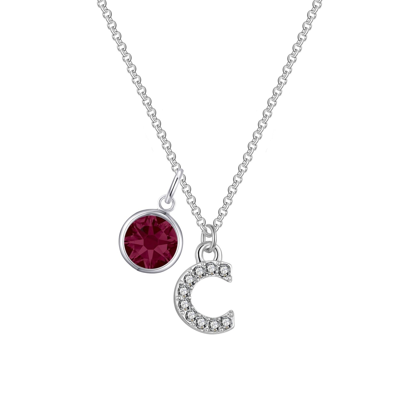 Pave Initial C Necklace with Birthstone Charm Created with Zircondia® Crystals