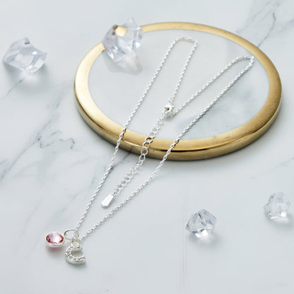Pave Initial C Necklace with Birthstone Charm Created with Zircondia® Crystals