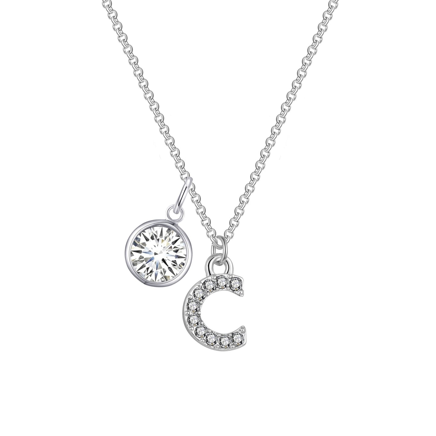 Pave Initial C Necklace with Birthstone Charm Created with Zircondia® Crystals
