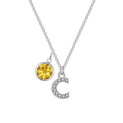 Pave Initial C Necklace with Birthstone Charm Created with Zircondia® Crystals