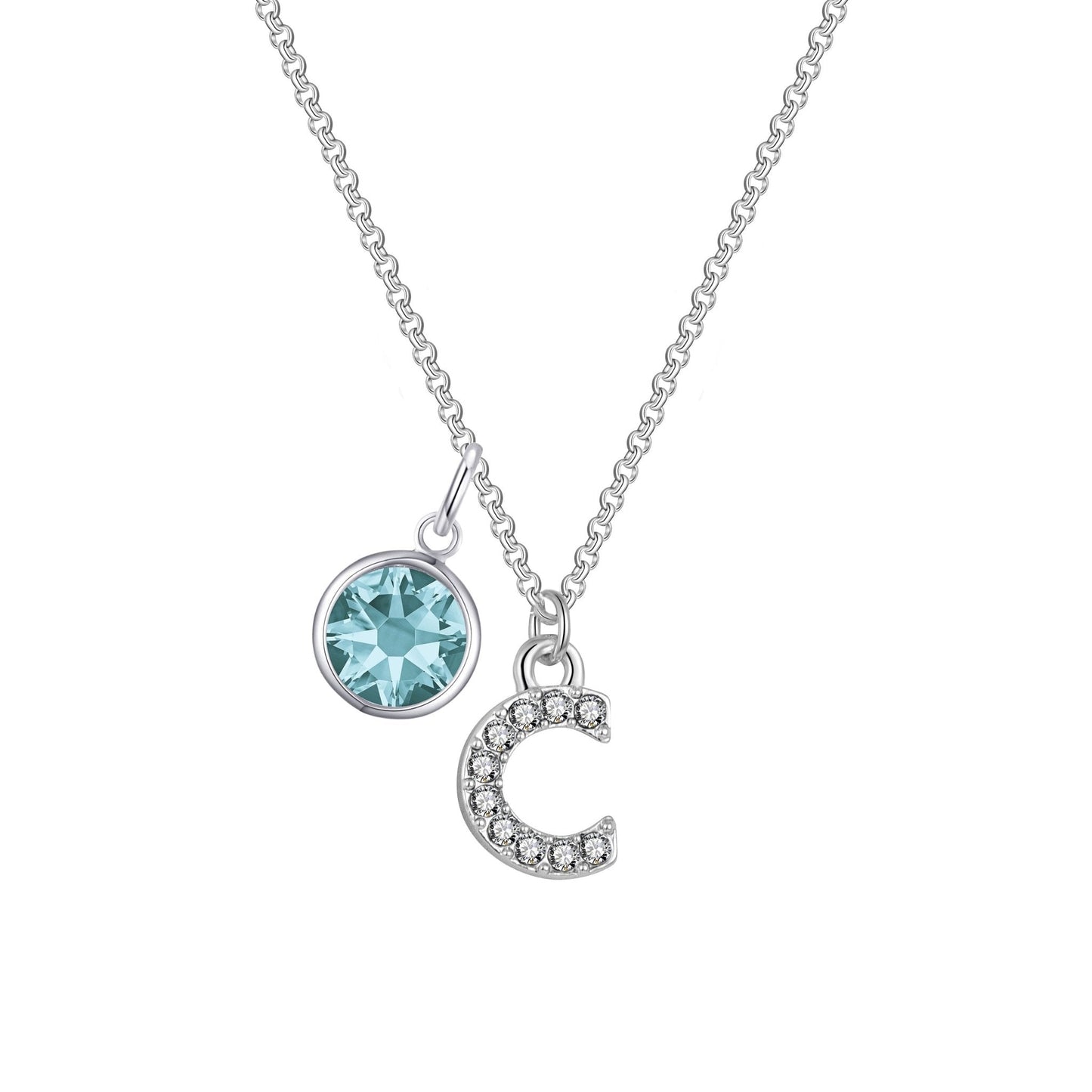 Pave Initial C Necklace with Birthstone Charm Created with Zircondia® Crystals
