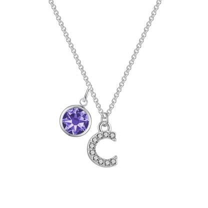 Pave Initial C Necklace with Birthstone Charm Created with Zircondia® Crystals