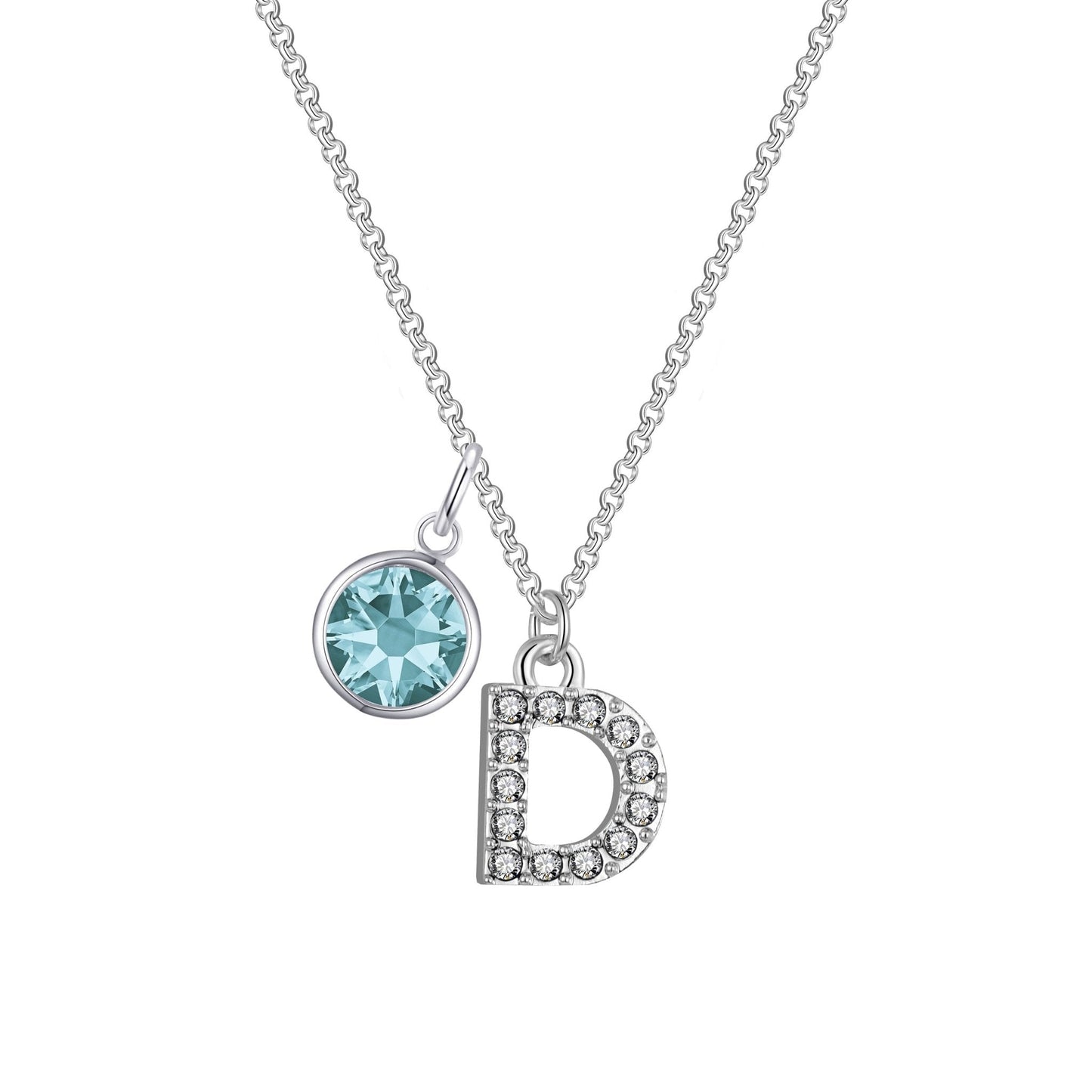 Pave Initial D Necklace with Birthstone Charm Created with Zircondia® Crystals