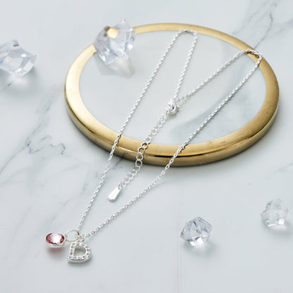 Pave Initial D Necklace with Birthstone Charm Created with Zircondia® Crystals