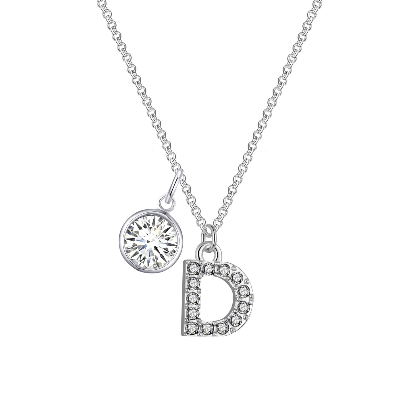 Pave Initial D Necklace with Birthstone Charm Created with Zircondia® Crystals