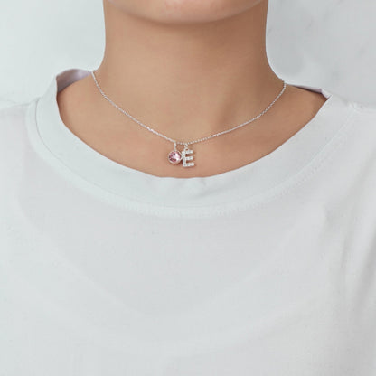 Pave Initial E Necklace with Birthstone Charm Created with Zircondia® Crystals