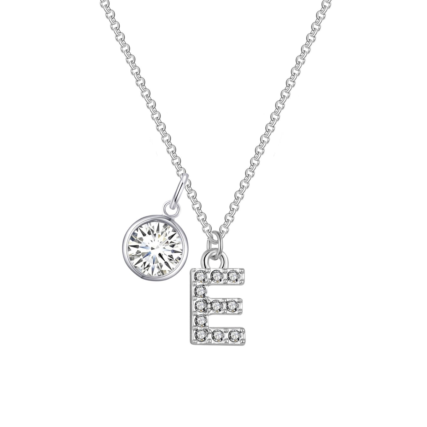 Pave Initial E Necklace with Birthstone Charm Created with Zircondia® Crystals