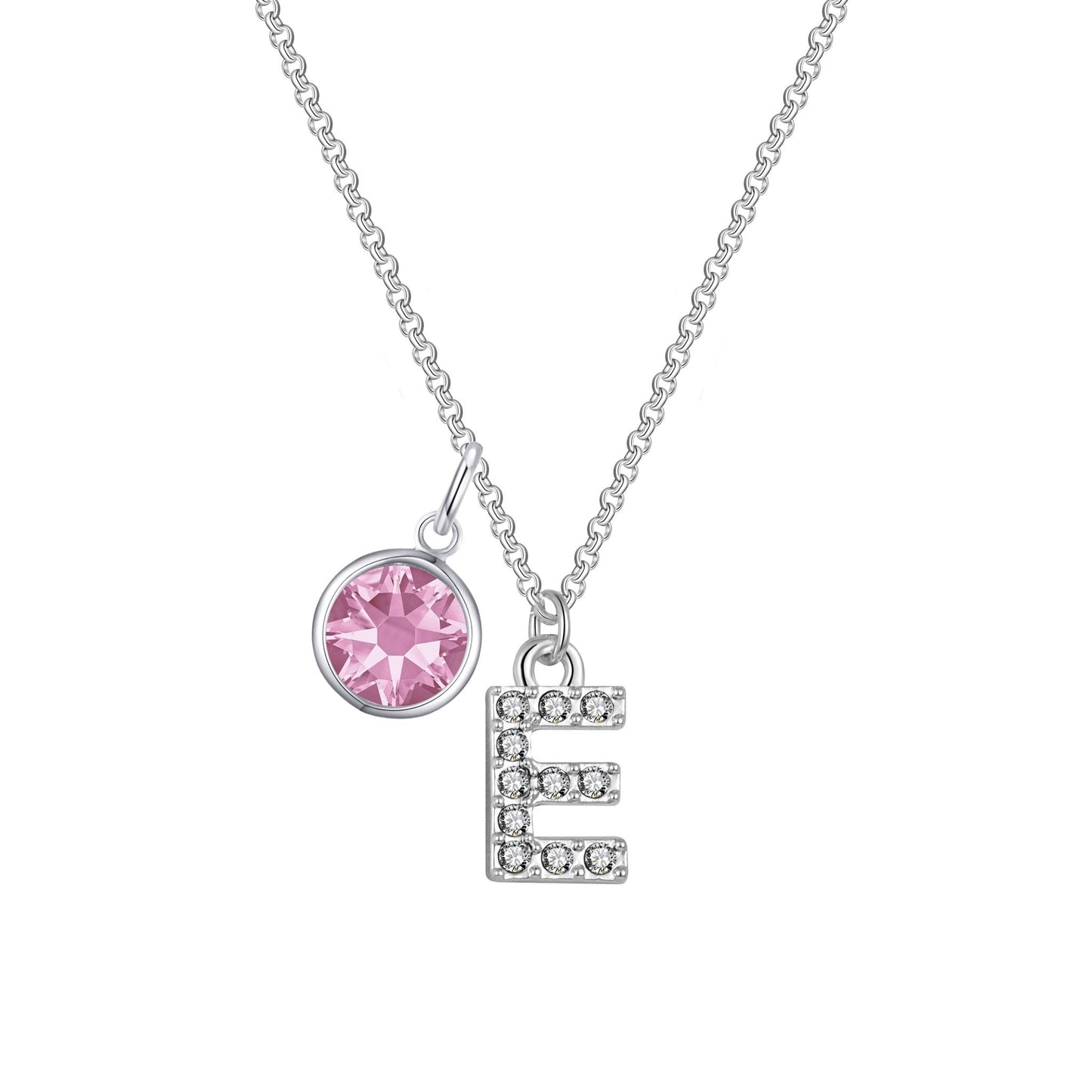 Pave Initial E Necklace with Birthstone Charm Created with Zircondia® Crystals