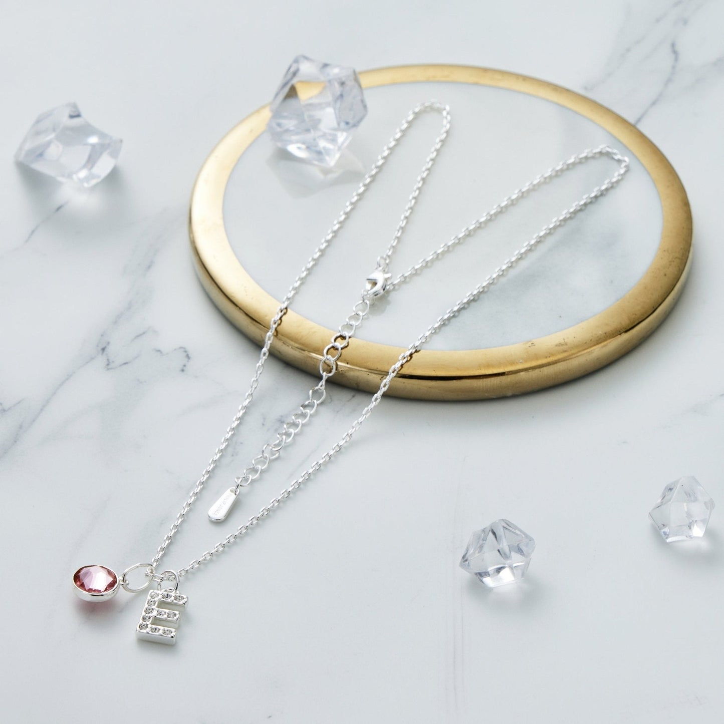 Pave Initial E Necklace with Birthstone Charm Created with Zircondia® Crystals