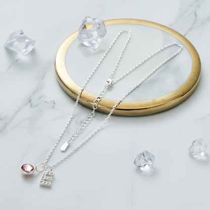 Pave Initial E Necklace with Birthstone Charm Created with Zircondia® Crystals