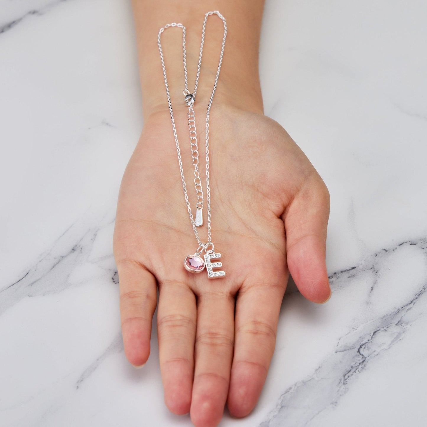 Pave Initial E Necklace with Birthstone Charm Created with Zircondia® Crystals