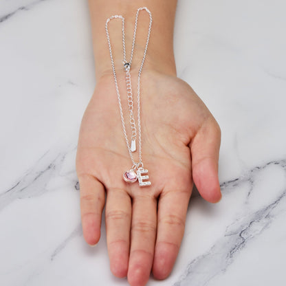 Pave Initial E Necklace with Birthstone Charm Created with Zircondia® Crystals