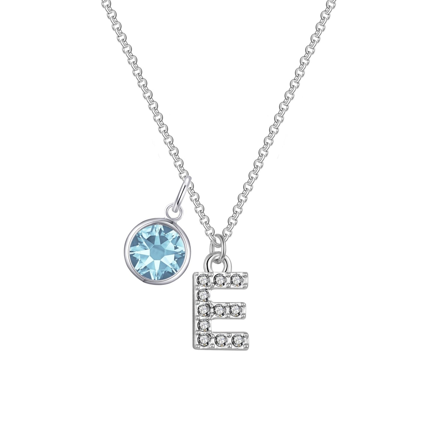 Pave Initial E Necklace with Birthstone Charm Created with Zircondia® Crystals