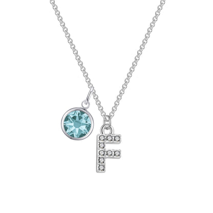 Pave Initial F Necklace with Birthstone Charm Created with Zircondia® Crystals