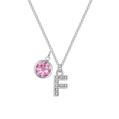 Pave Initial F Necklace with Birthstone Charm Created with Zircondia® Crystals