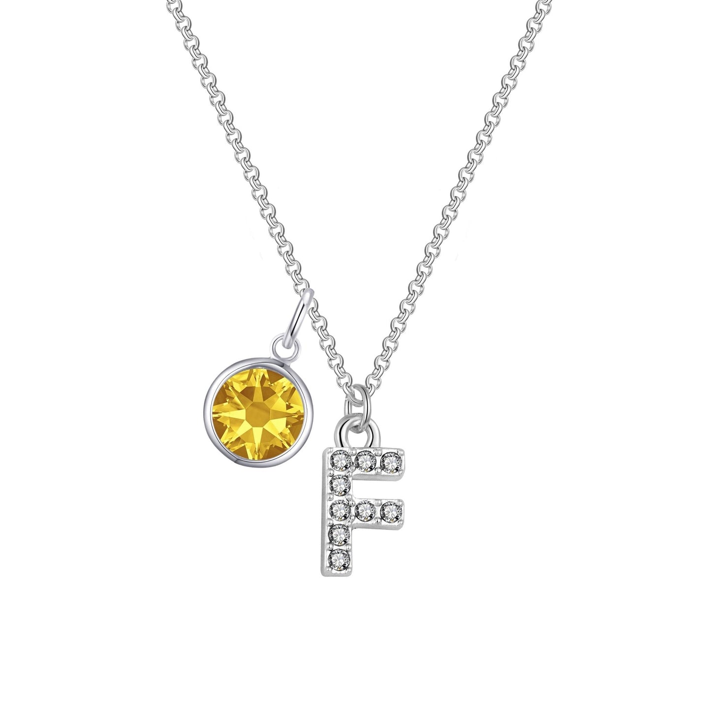 Pave Initial F Necklace with Birthstone Charm Created with Zircondia® Crystals