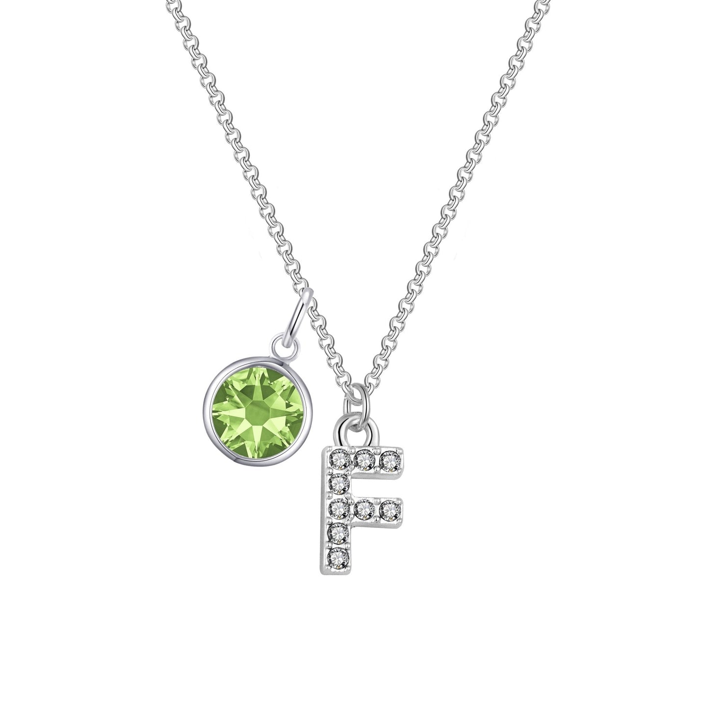 Pave Initial F Necklace with Birthstone Charm Created with Zircondia® Crystals