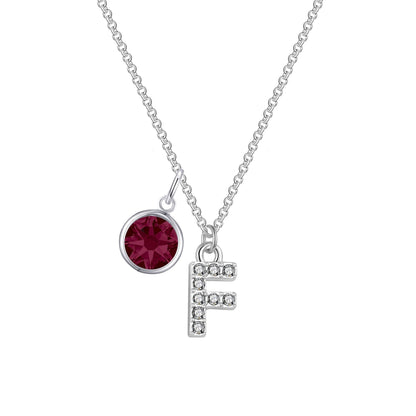 Pave Initial F Necklace with Birthstone Charm Created with Zircondia® Crystals