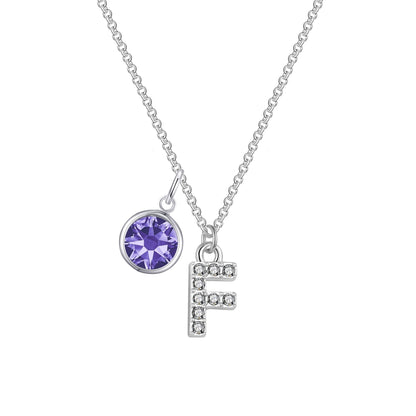 Pave Initial F Necklace with Birthstone Charm Created with Zircondia® Crystals
