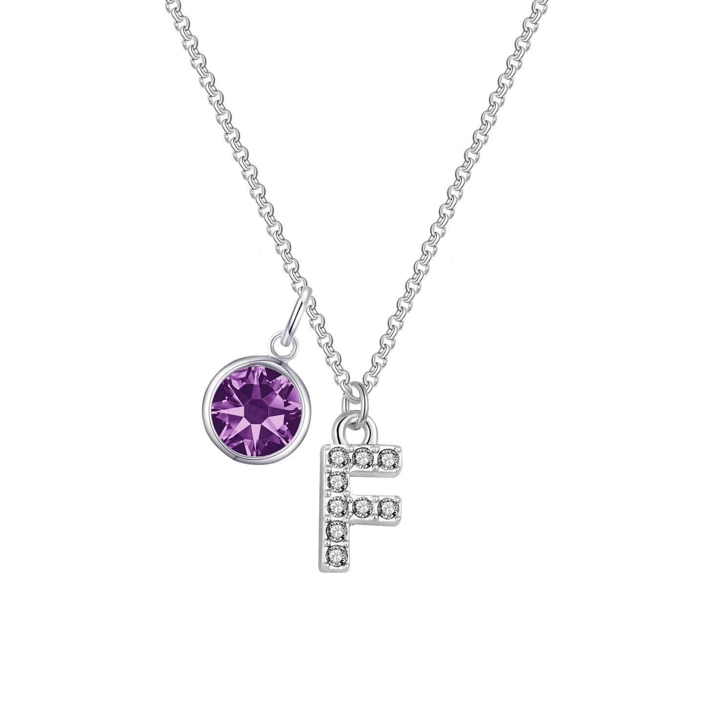 Pave Initial F Necklace with Birthstone Charm Created with Zircondia® Crystals