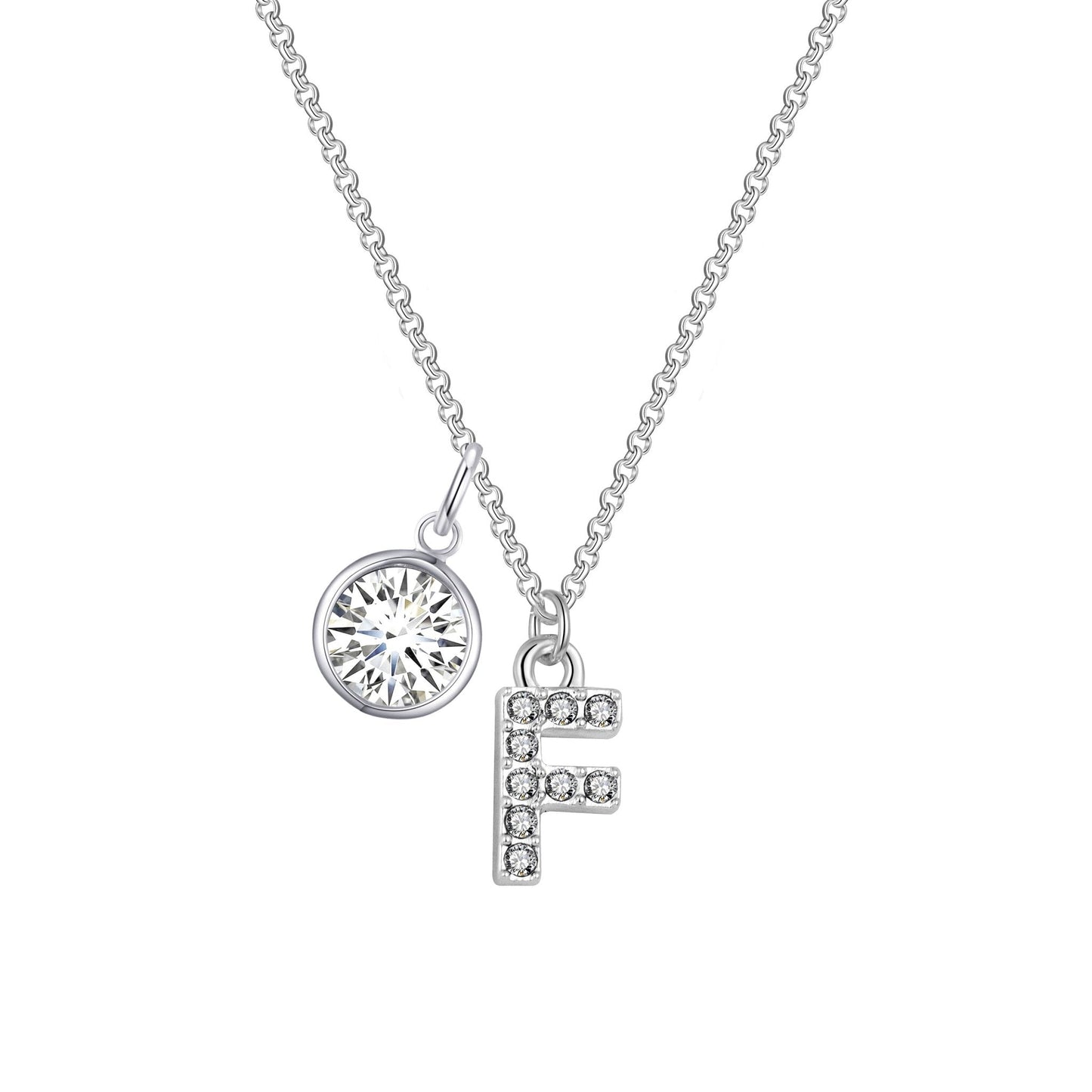 Pave Initial F Necklace with Birthstone Charm Created with Zircondia® Crystals