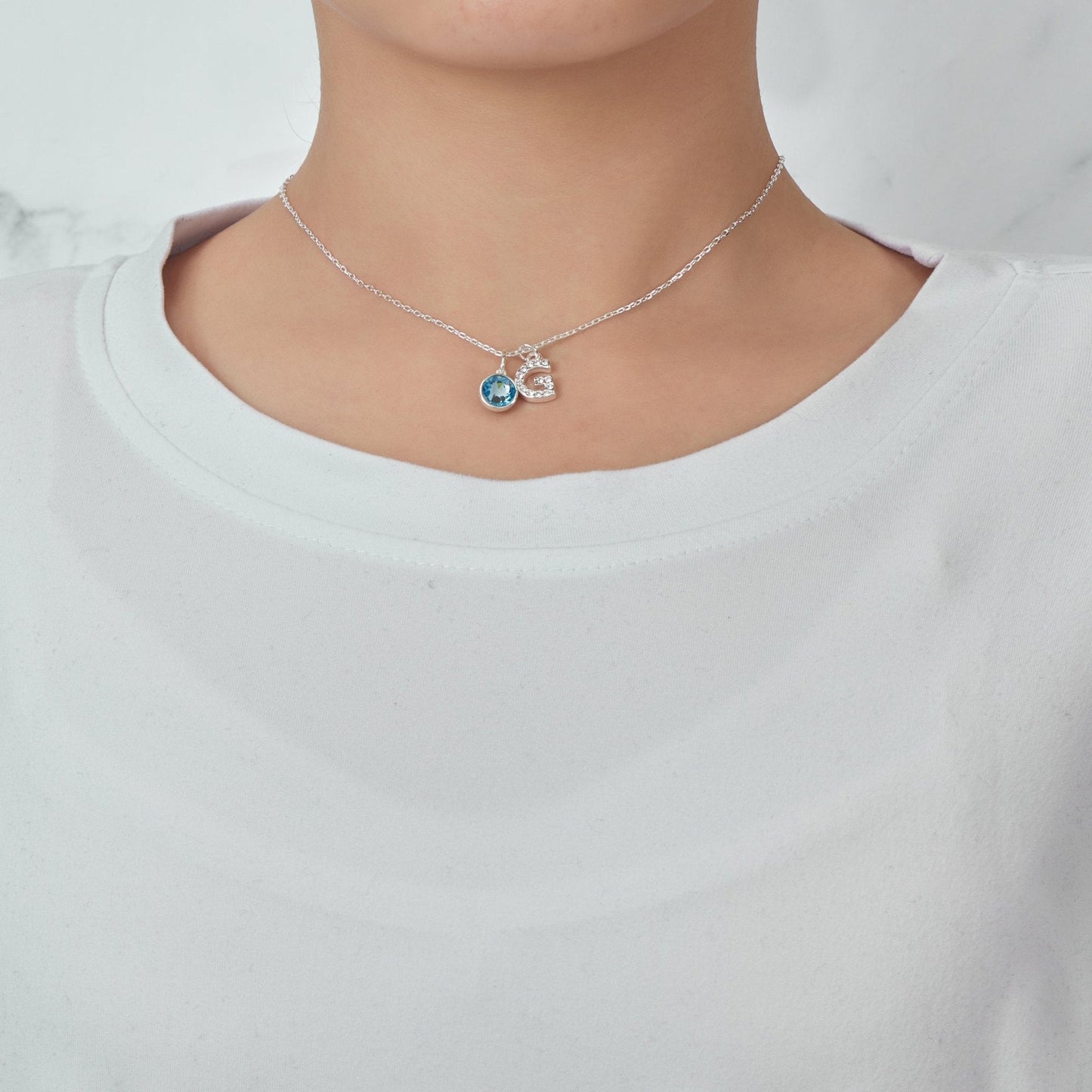 Pave Initial G Necklace with Birthstone Charm Created with Zircondia® Crystals
