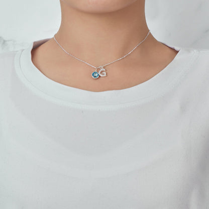 Pave Initial G Necklace with Birthstone Charm Created with Zircondia® Crystals