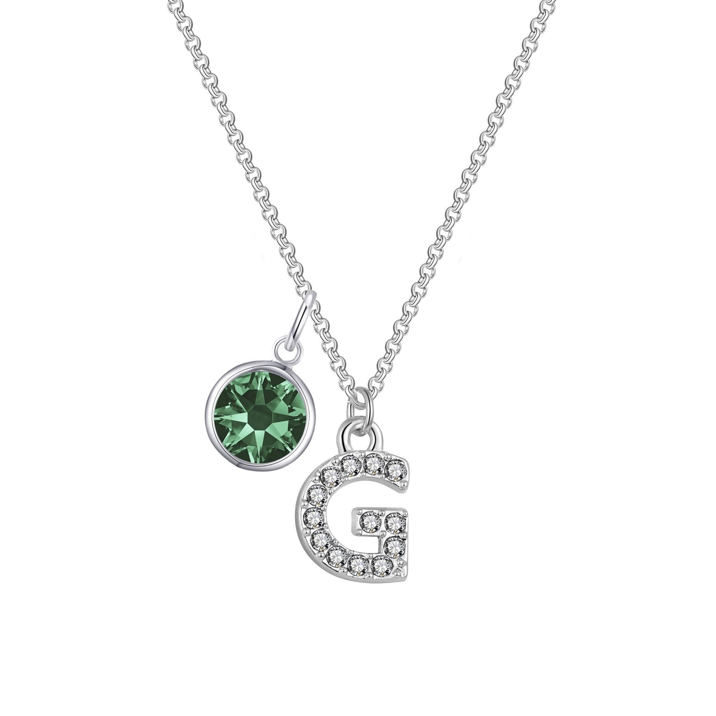 Pave Initial G Necklace with Birthstone Charm Created with Zircondia® Crystals