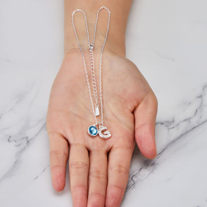 Pave Initial G Necklace with Birthstone Charm Created with Zircondia® Crystals
