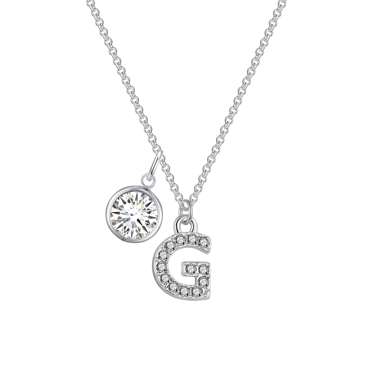 Pave Initial G Necklace with Birthstone Charm Created with Zircondia® Crystals