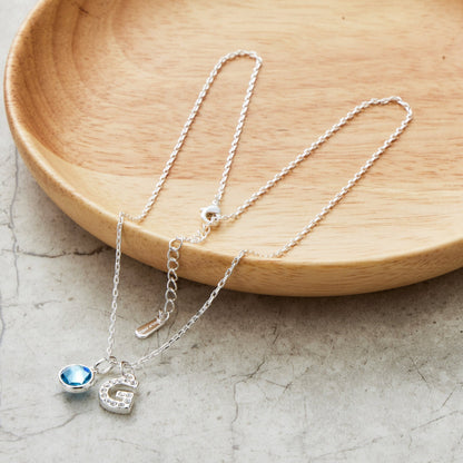Pave Initial G Necklace with Birthstone Charm Created with Zircondia® Crystals
