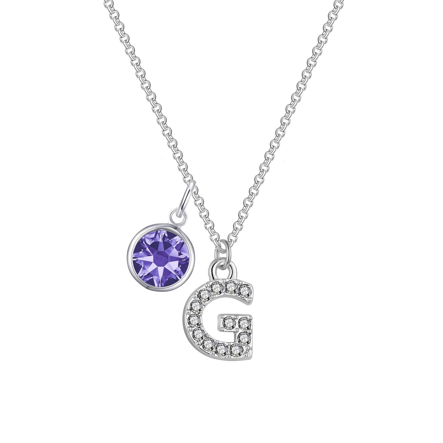 Pave Initial G Necklace with Birthstone Charm Created with Zircondia® Crystals