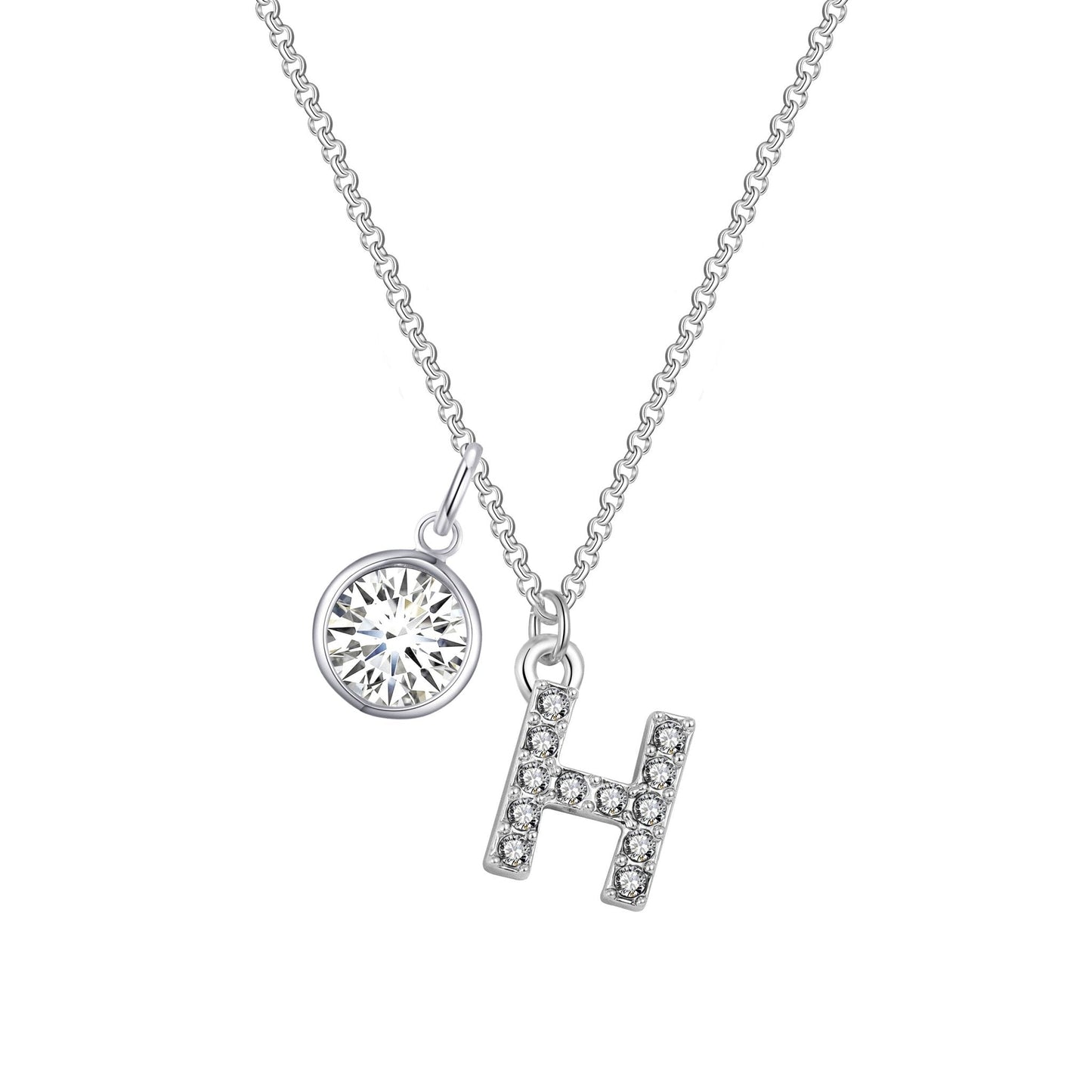 Pave Initial H Necklace with Birthstone Charm Created with Zircondia® Crystals