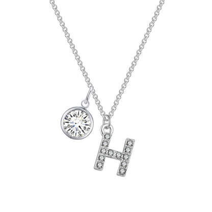 Pave Initial H Necklace with Birthstone Charm Created with Zircondia® Crystals