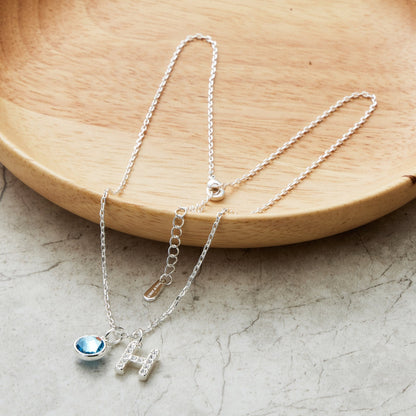 Pave Initial H Necklace with Birthstone Charm Created with Zircondia® Crystals