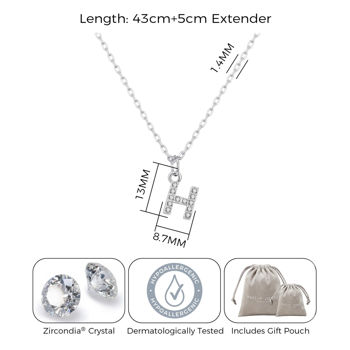 Pave Initial H Necklace with Birthstone Charm Created with Zircondia® Crystals
