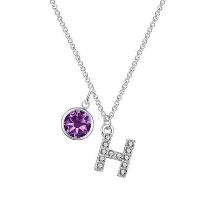 Pave Initial H Necklace with Birthstone Charm Created with Zircondia® Crystals