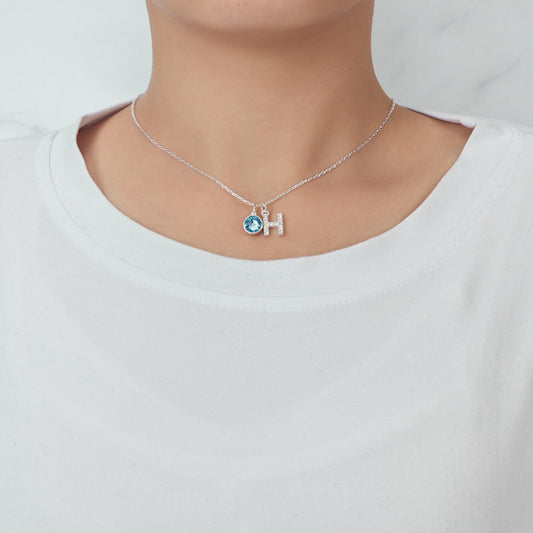 Pave Initial H Necklace with Birthstone Charm Created with Zircondia® Crystals