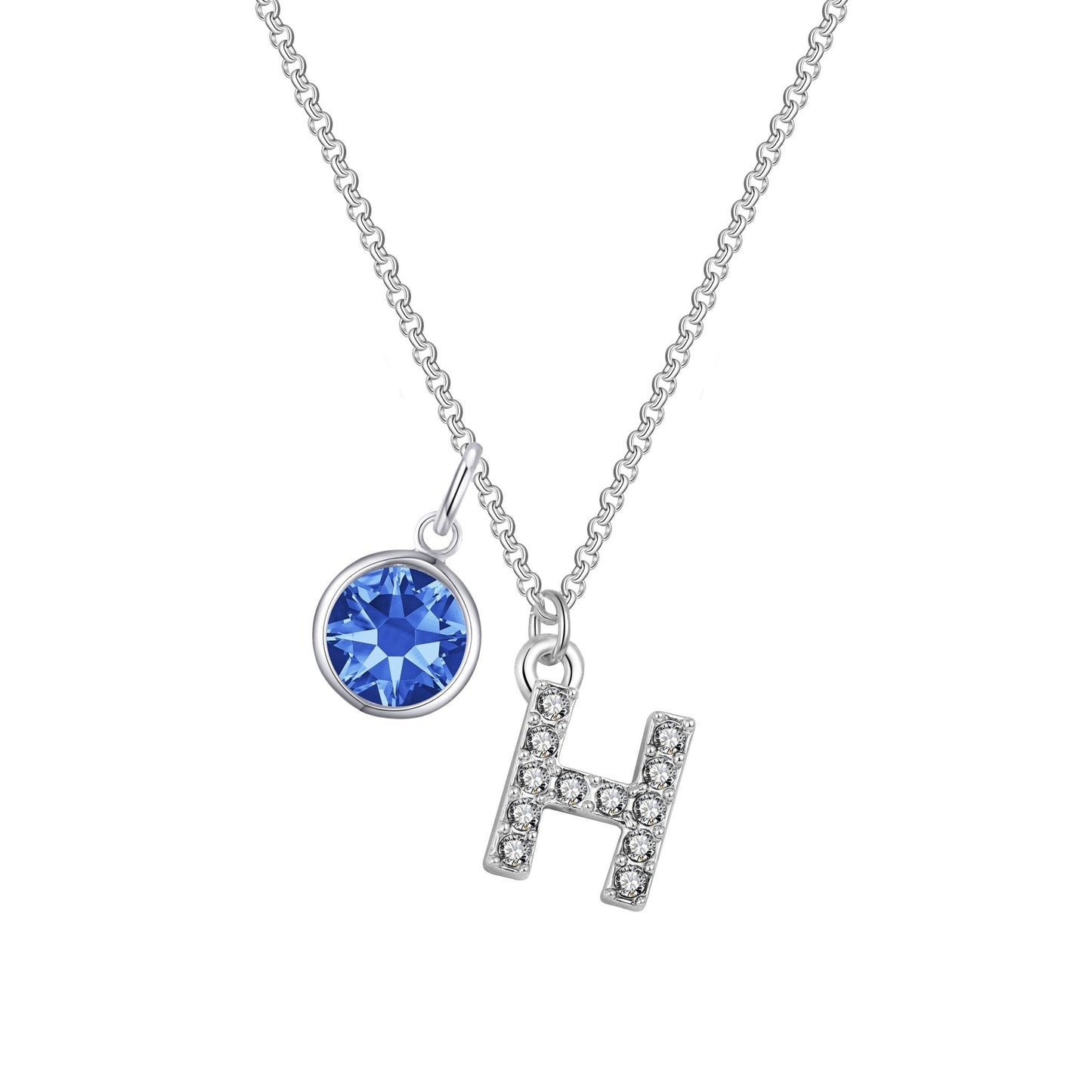 Pave Initial H Necklace with Birthstone Charm Created with Zircondia® Crystals