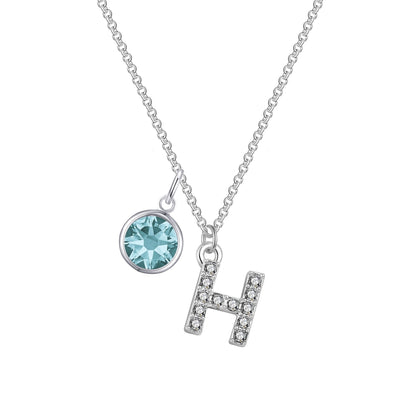 Pave Initial H Necklace with Birthstone Charm Created with Zircondia® Crystals