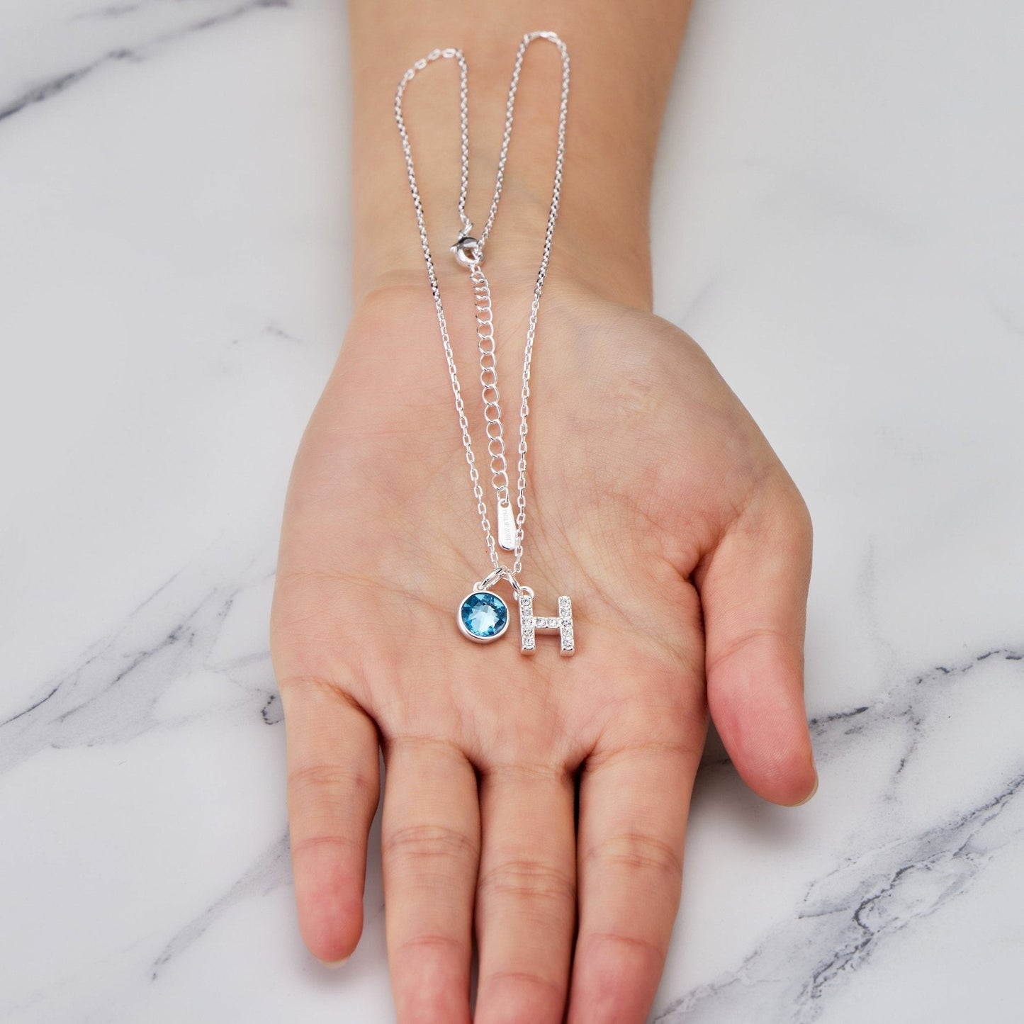 Pave Initial H Necklace with Birthstone Charm Created with Zircondia® Crystals