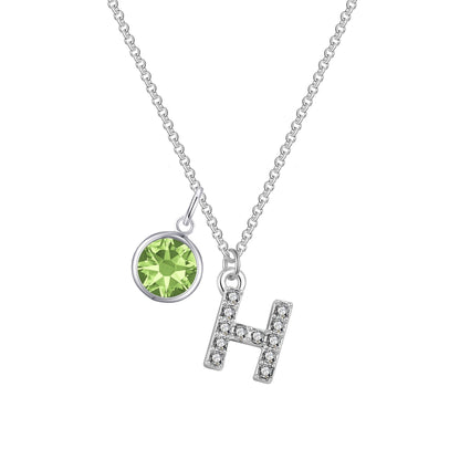 Pave Initial H Necklace with Birthstone Charm Created with Zircondia® Crystals