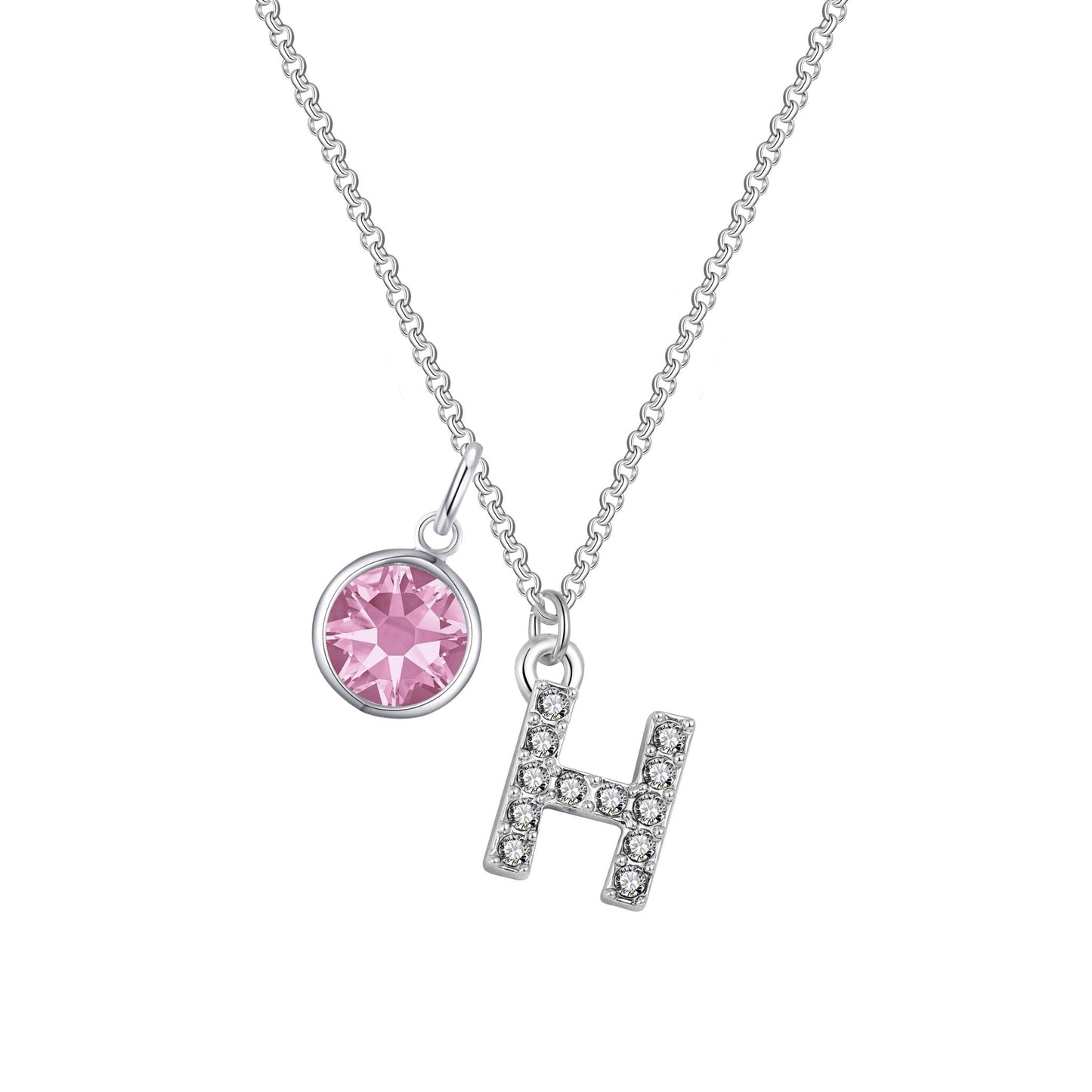Pave Initial H Necklace with Birthstone Charm Created with Zircondia® Crystals